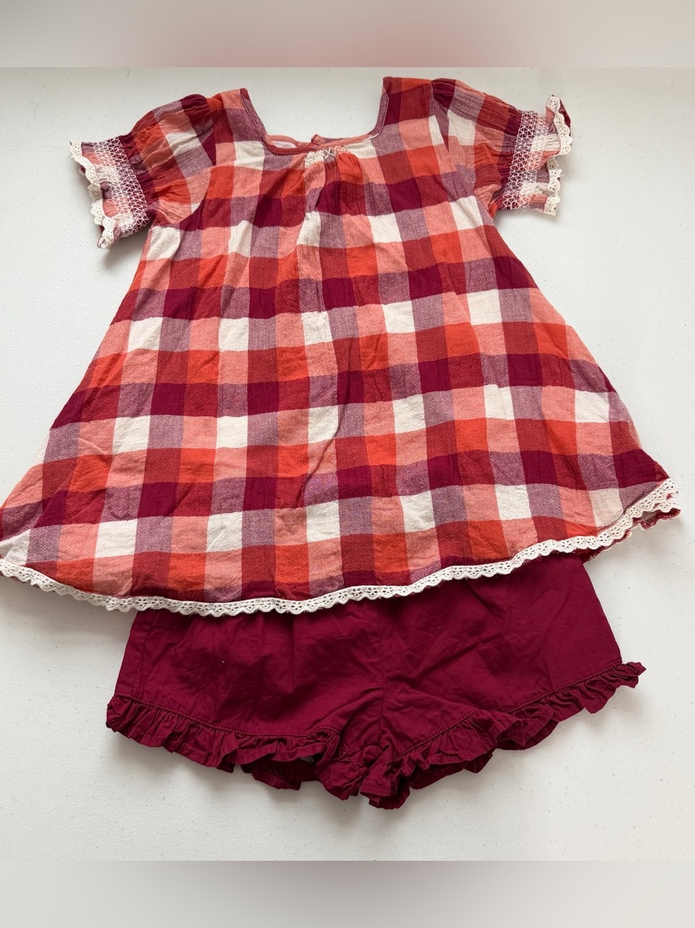 Well Dressed Wolf Orchard Plaid Tunic & Shorts Set Orange Red Fall Sz 6
